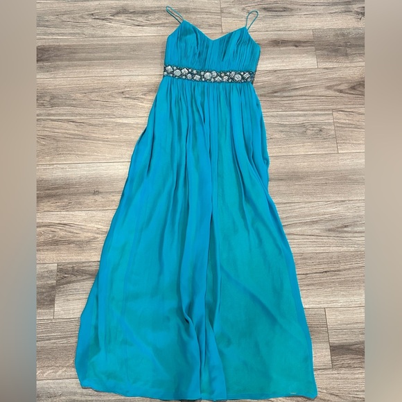 Aiden Mattox Niteline Evening Gown in Teal Blue with Beaded Empire Waist Size 4 - Picture 8 of 9
